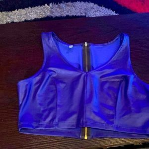 Blue pleather crop top